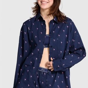Navy Flamingo Print long sleeve shirt